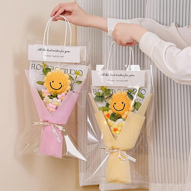 Knitted Flower Bouquet Crochet Rose Flowers Hugging Bucket New Year Gifts Living Room Desk Decoration Mother's Day Gift