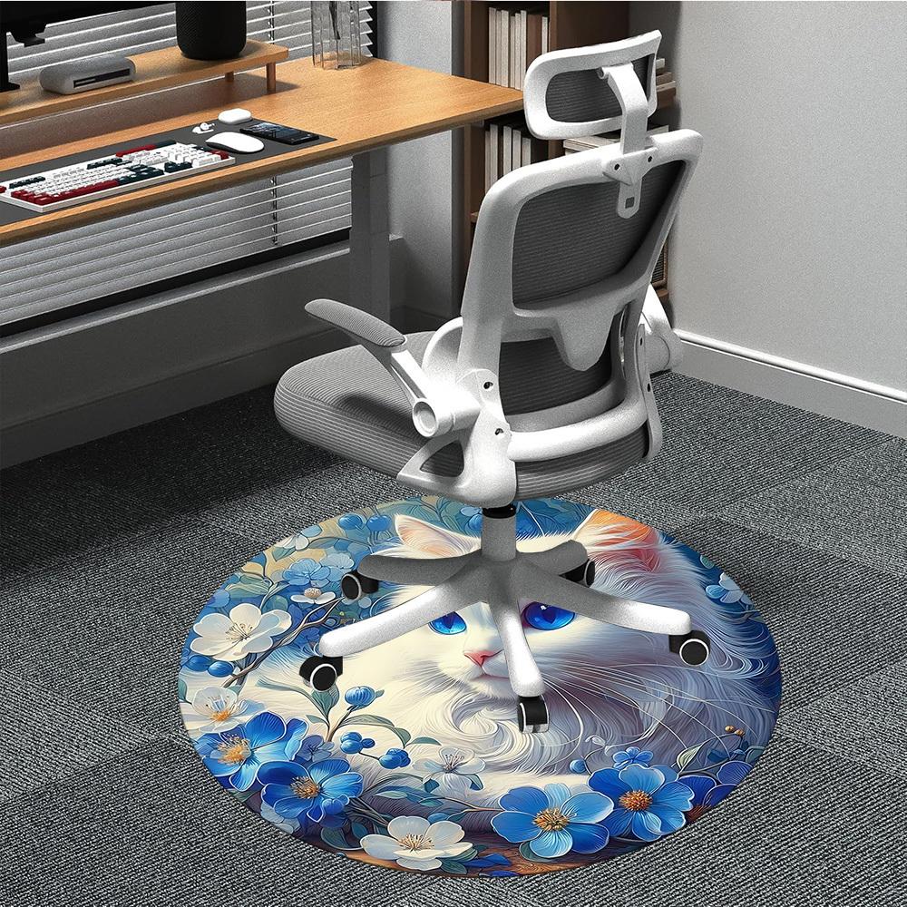 

1pc Floral Cat Print Chair Carpet for Office, Non-slip, Soft and Durable Office Rug for Decoration, Perfect for Office yy260105046 80cm by 80cm