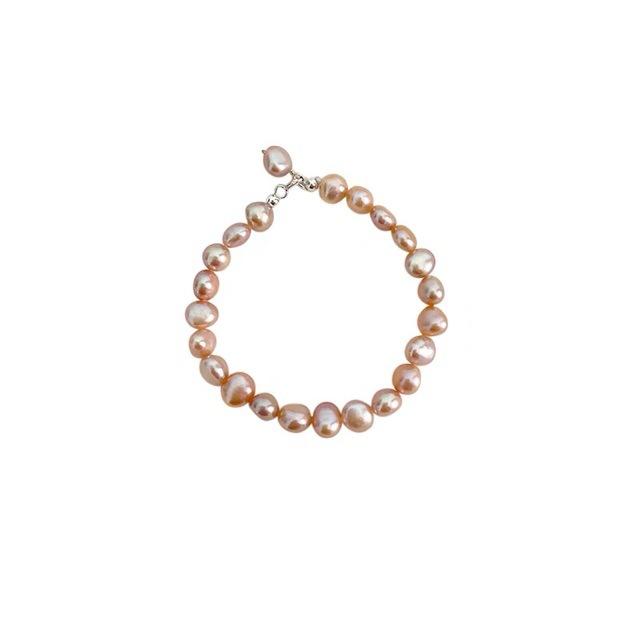 SL30-7 Natural Baroque Pearl Powder Purple Champagne Powder 925 Sterling Silver Simple Style Exquisite Daily Versatile Hand