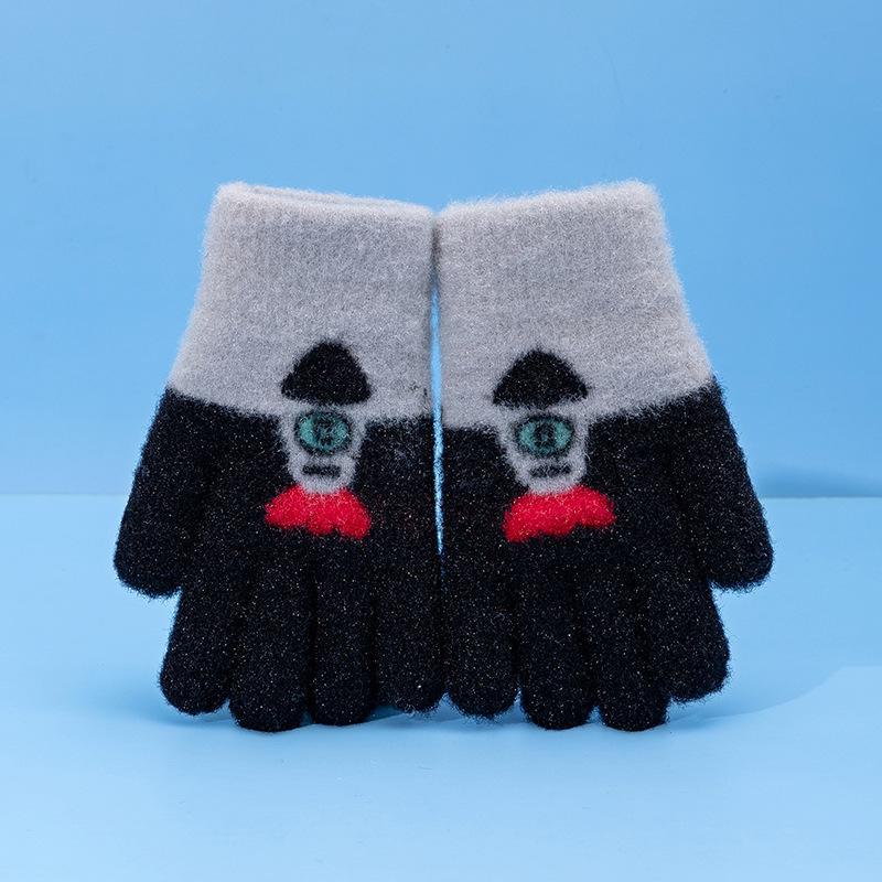 

Теплые шерстяные зимние перчатки для мальчиков начальной школы — симпатичные, толстые и удобные для использования на открытом воздухе 5-10 years old чёрный/серый