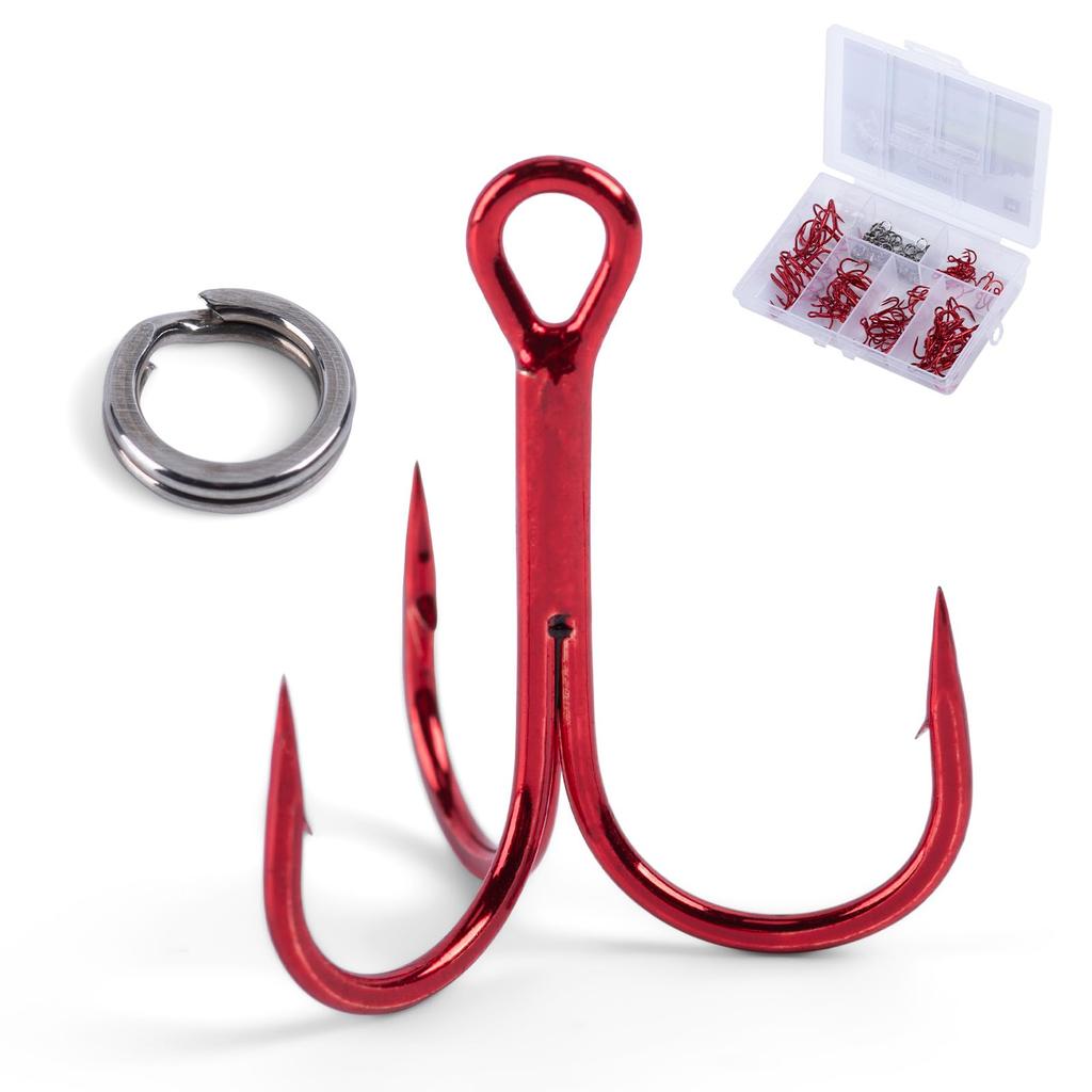 Goture Triple Hook Set Treble Hook Split Ring Value Red