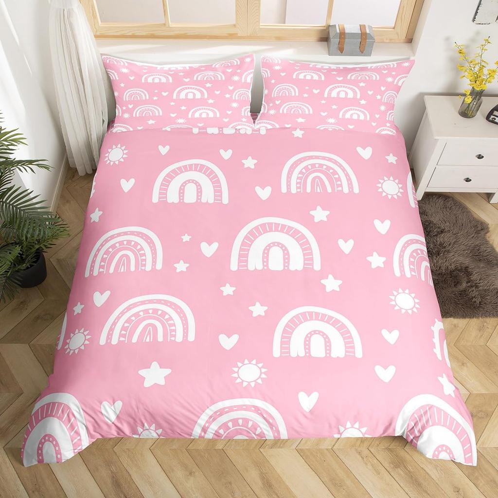 Rainbow Love Heart Duvet Cover For Kids Boys Girls Queen Size Lightweight Quilt Covers Colorful Love Hearts Bedding Set No Quilt
