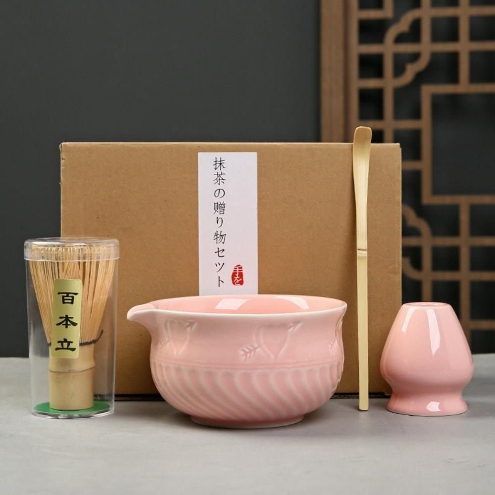 

4 шт. Керамический бамбуковый японский набор для чая матча Чаша для матча Венчик Чайная ложка Чайные наборы Любителям чая Pink