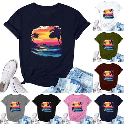 Damenmode Bedrucktes Lässiges Plissee Rundhals Kurzarm T-Shirt Top