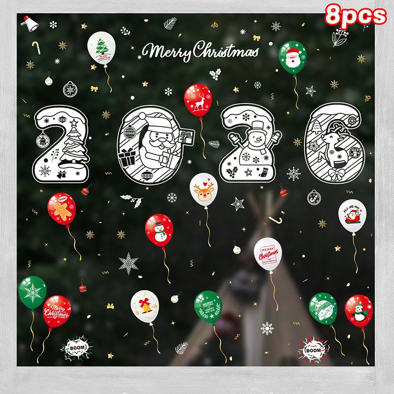 Naklejki Merry Christmas, Noworoczne białe płatki śniegu naklejki elektrostatyczne, Święty Mikołaj, Renifer, Bałwan naklejki na okno