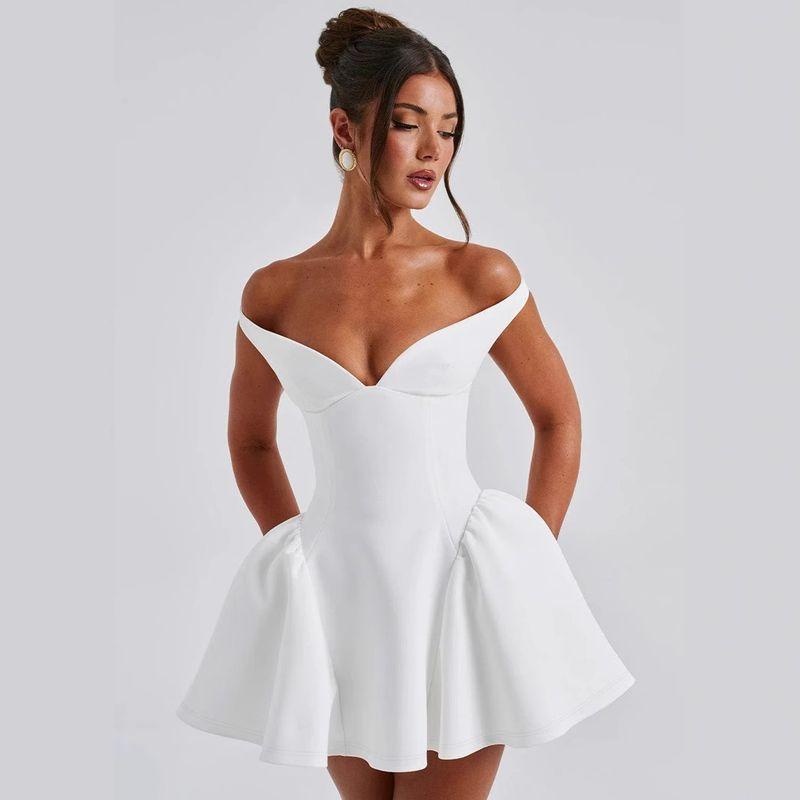 

French Style Hot Sale in Europe and America Spring and Summer Women s Clothing Pure Color Deep V-neck Backless Fashion Party Elegant Sexy Silm In Stock, weight: 0.39kg M