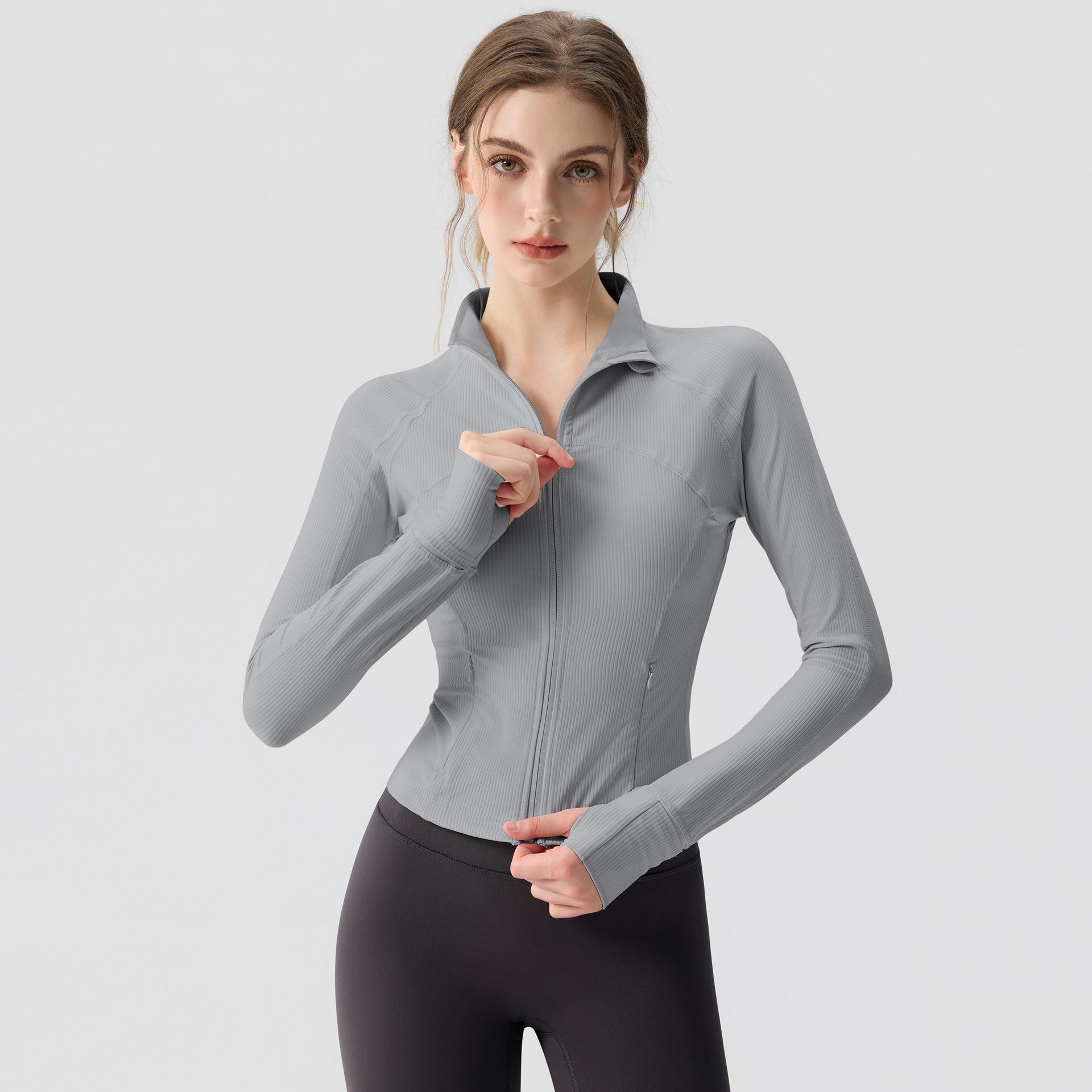 Women s Slim Fit Yoga Jacket with Stand Collar - Long Sleeve Zip-Up Fitness Cardigan S [Recommended Weight 85-95 kg]