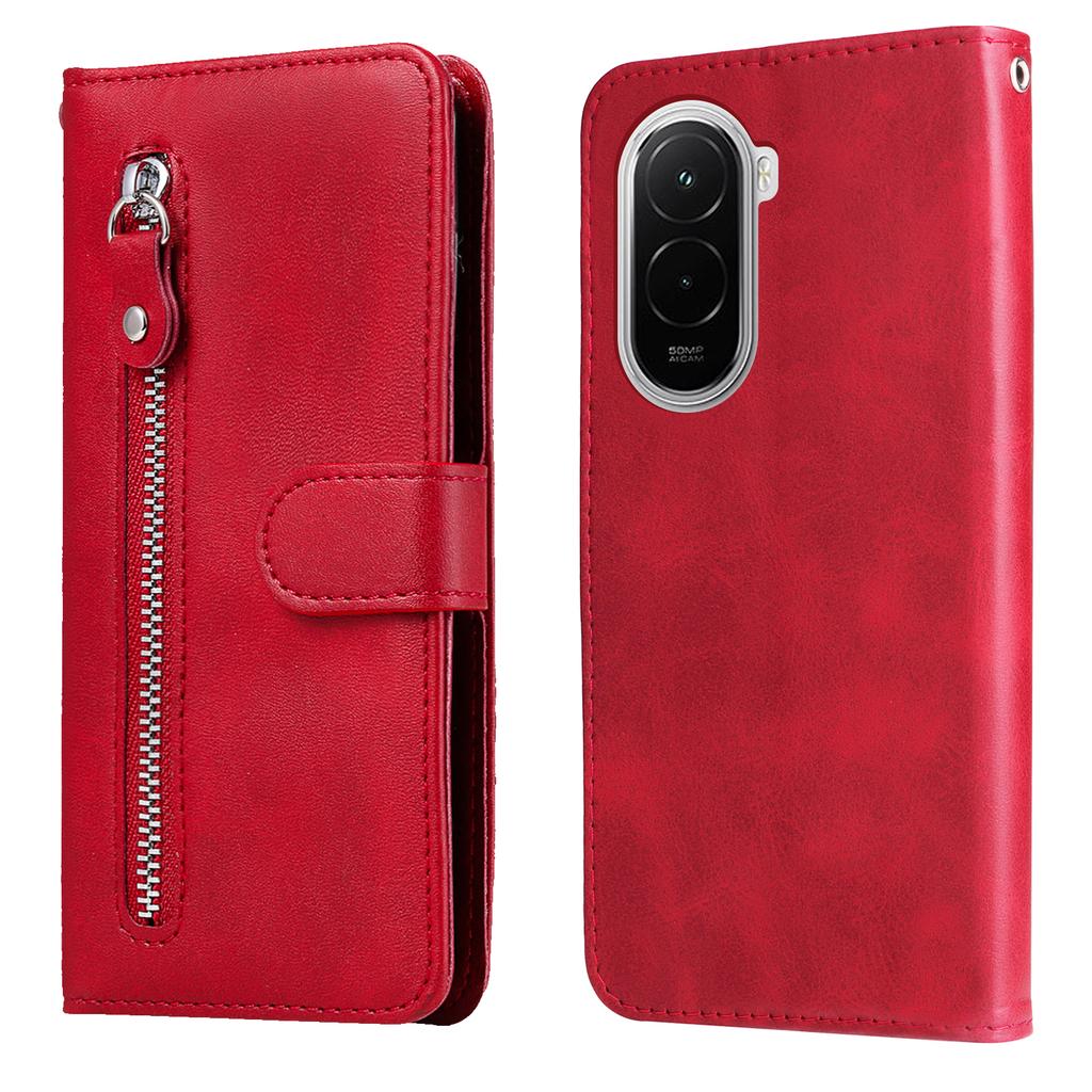 For Xiaomi Poco M7 4G (169mm) PU Leather Cases with Zipper Pocket Wallet Phone Cover Stand