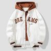 Men's Casual Hooded Jacket - Spring/Autumn 2025 Trendy Embroidered Baseball Style, Fake Two-Piece Design for Couples