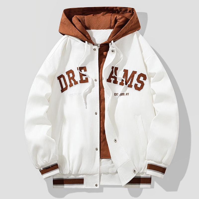 

Men s Casual Hooded Jacket - Spring/Autumn 2025 Trendy Embroidered Baseball Style, Fake Two-Piece Design for Couples XL