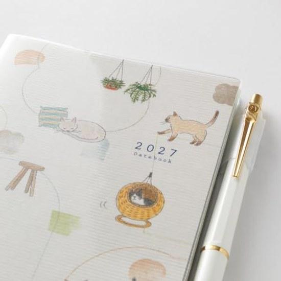 Midori Pocket Diary Notebook 2027 A6 Weekly Limited Edition Bookmark Cat Pattern (Starts January 2027)
