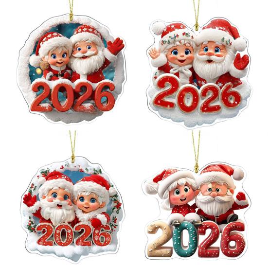 Christmas Santa Ornament 2026 Round 2D Acrylic Santa Claus Christmas Tree Ornament for Holiday New Year Home Decor