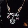 Retro Hollow Pentagram Bat-shaped Purple Crystal Pendant Necklace for Women Halloween Party Gothic Witch Magic Jewelry Accessory