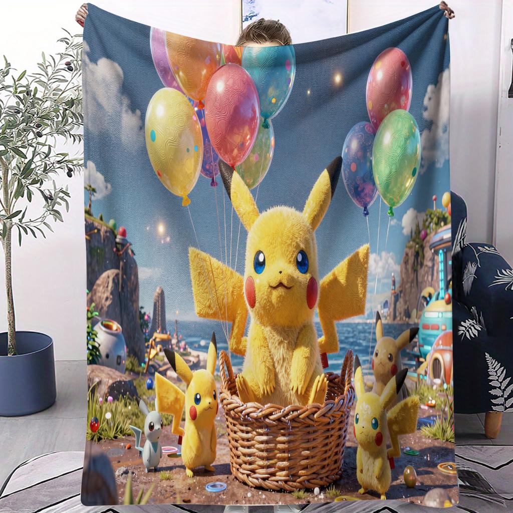 Hot Anime Pokemon Printed Blanket For Office Home Camp Nap Leisure Blankets Birthday Gifts Multifunctional Universal Blanket