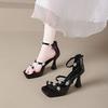 Women's Platform Heels Summer New Square Toe Rhinestone Slip Strap Open Toe Non-Slip Wear-Resistant Sandals