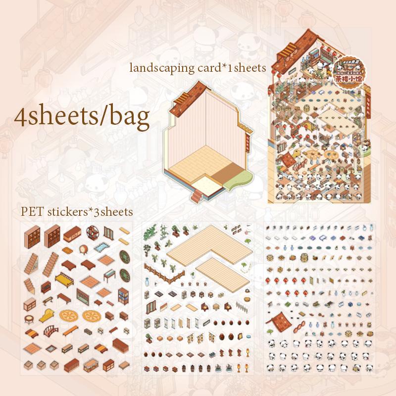 

4sheets/bag Fun Pandas 3D Scenic Sticker Book Handbook Stationery DIY Handmade & Scrapbook Diary Decorative Sticker Book