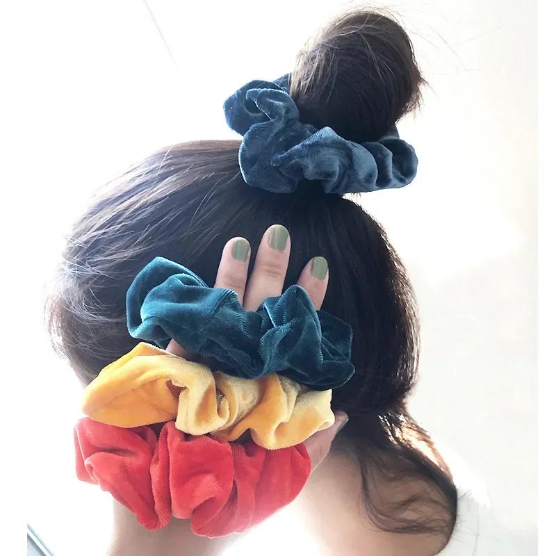 1 stuks Effen Kleuren Fluwelen Haar Scrunchies Dames Meisjes Paardenstaart Houder Hoofdband Elastische Haarbanden Haaraccessoires