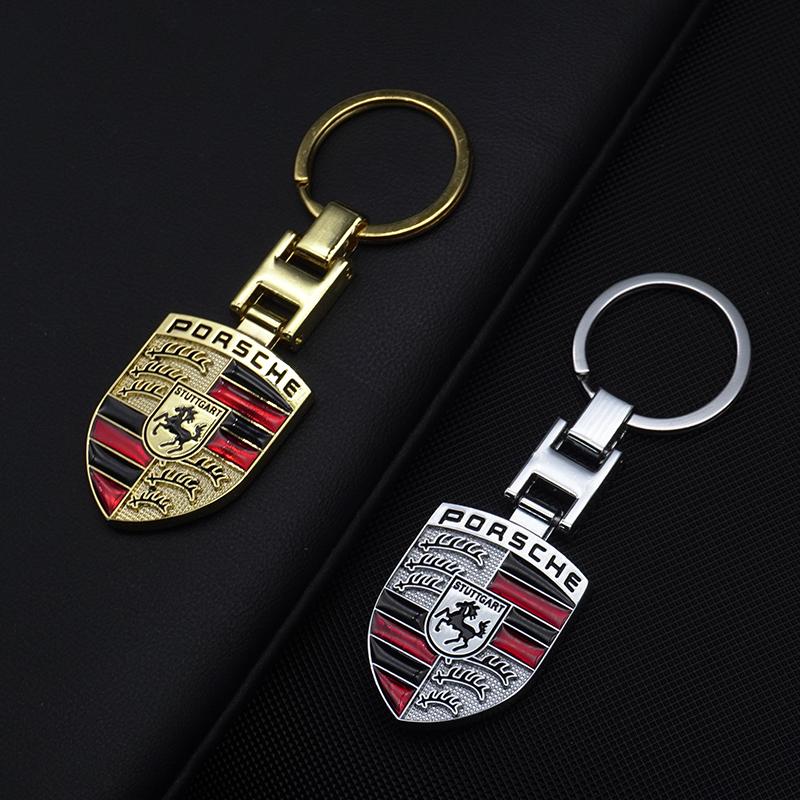 Car Emblem Keychain H Buckle Double-sided Key Ring Gift For Porsche 918 911 718 Taycan Panamera Cayenne Boxster Cayman Accessory