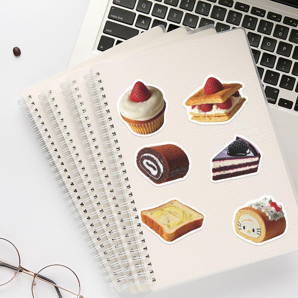 50pcs PVC Cake & Food Stickers Set for DIY Journals, Notebooks, Luggage, and Suitcases