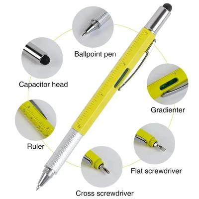 Multi-function Metal Tool Pen Six-in-one Scale Gradienter Screwdriver Touch Screen Tool Pen School Office Supplies Ballpoint Pen