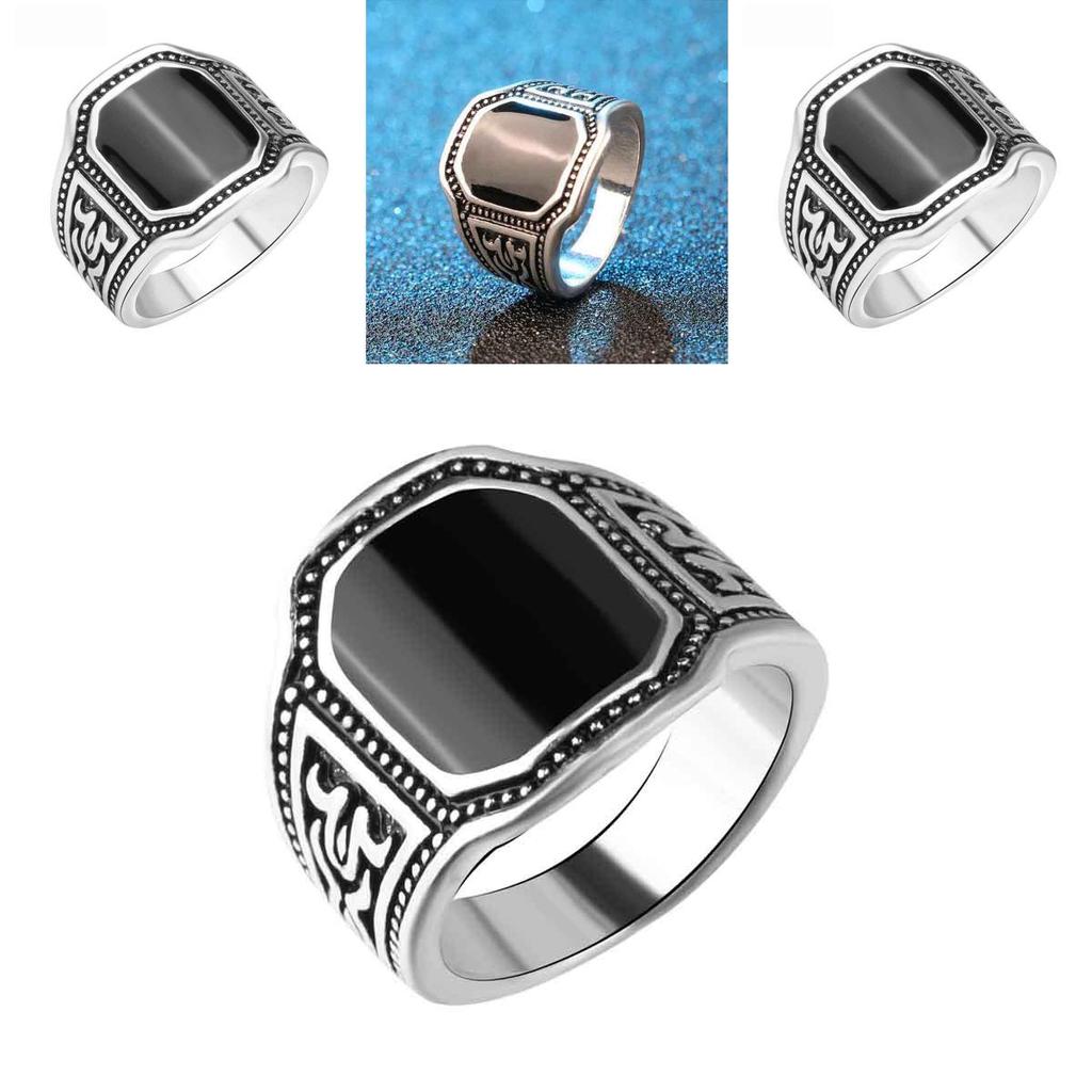 Elegant Fashion Jewelry Ring With Round Black Rhinestone And Curved Engraving For Men
