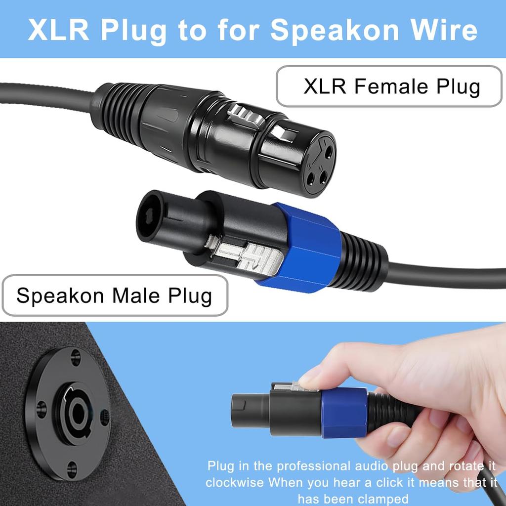 HAAMNING7 Speakon to XLR Cable, Speakon Male to XLR Female 3-Pin Cable, 22AWG Audio Speaker Adapter Extension Cord with Twist Lock, for Amplifiers,
