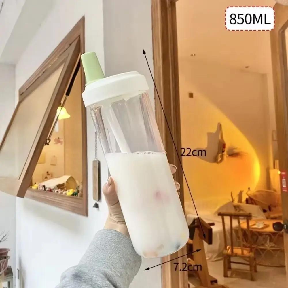 850ml Wasserflaschen Strohbecher Saft Milch Plastikbecher mit Deckel Strohhalm Bubble Tea Kaffeebecher Große Kapazität Trinkgeschirr