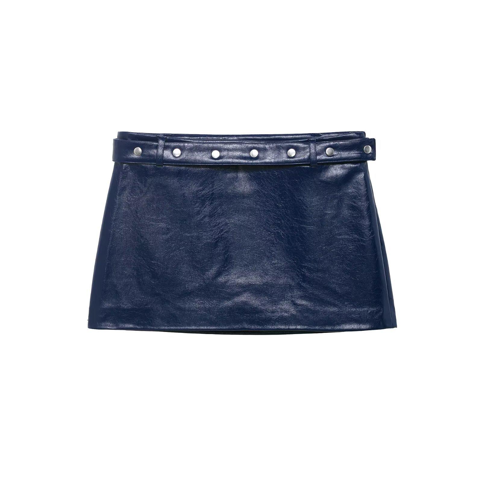European and American style, new women s clothing, strap leather effect vest, rivet leather effect mini skirt XS