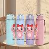 1PC Pink Pig Cartoon Figure Print 750ml Colorful Plastic Sports Water Bottle Leakproof Pop Lid with Straw for Outdoor Office Home Use