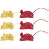 YEAHIBABY 6Pcs Red Yellow Sequin Cloth Soft Fabric Cat Mouse Toys for Indoor Playtime Cats