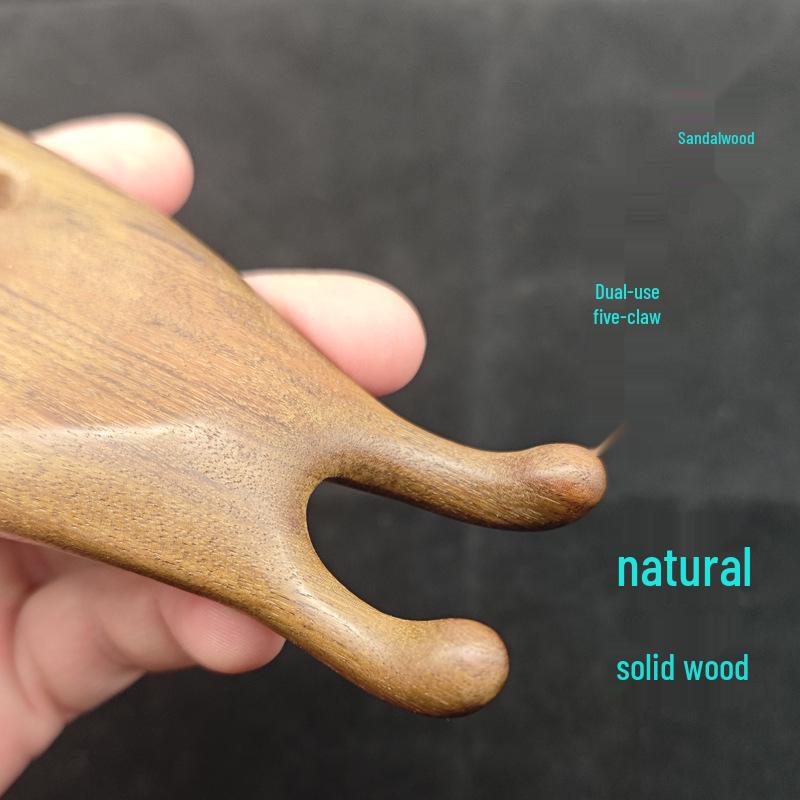 Sandalwood Dual-Use Head Massage Comb: Five-Claw & Five-Tooth Large Scalp Massager - Buddha Hand Design.