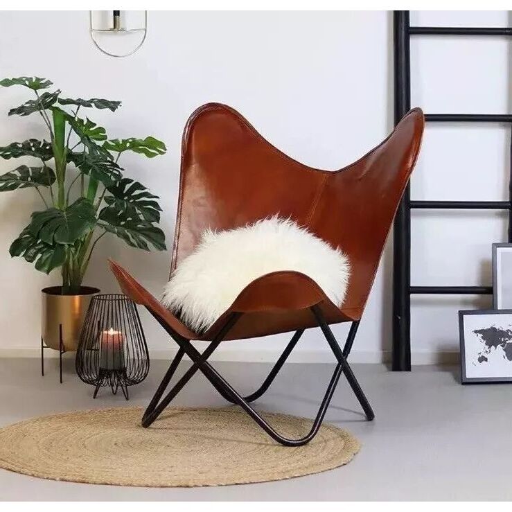 

Leather Butterfly Chair Traditional Hand Stitched & Laced Sewn at edges