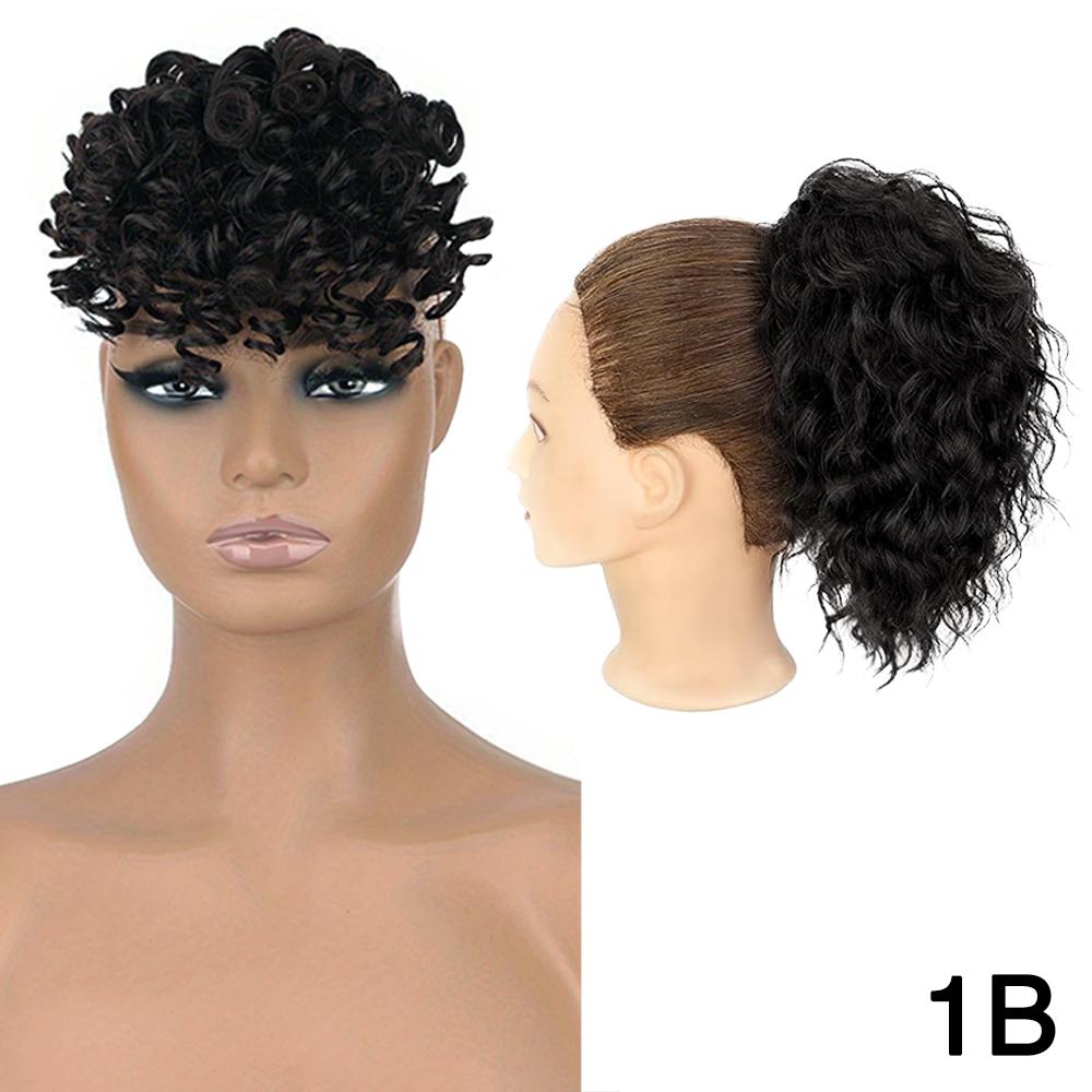 LISI HAIR 2PCS Synthetic Short Clip In Curly Bangs And Loose Short Wavy Curly Drawstring Ponytail For Women Daily Wear