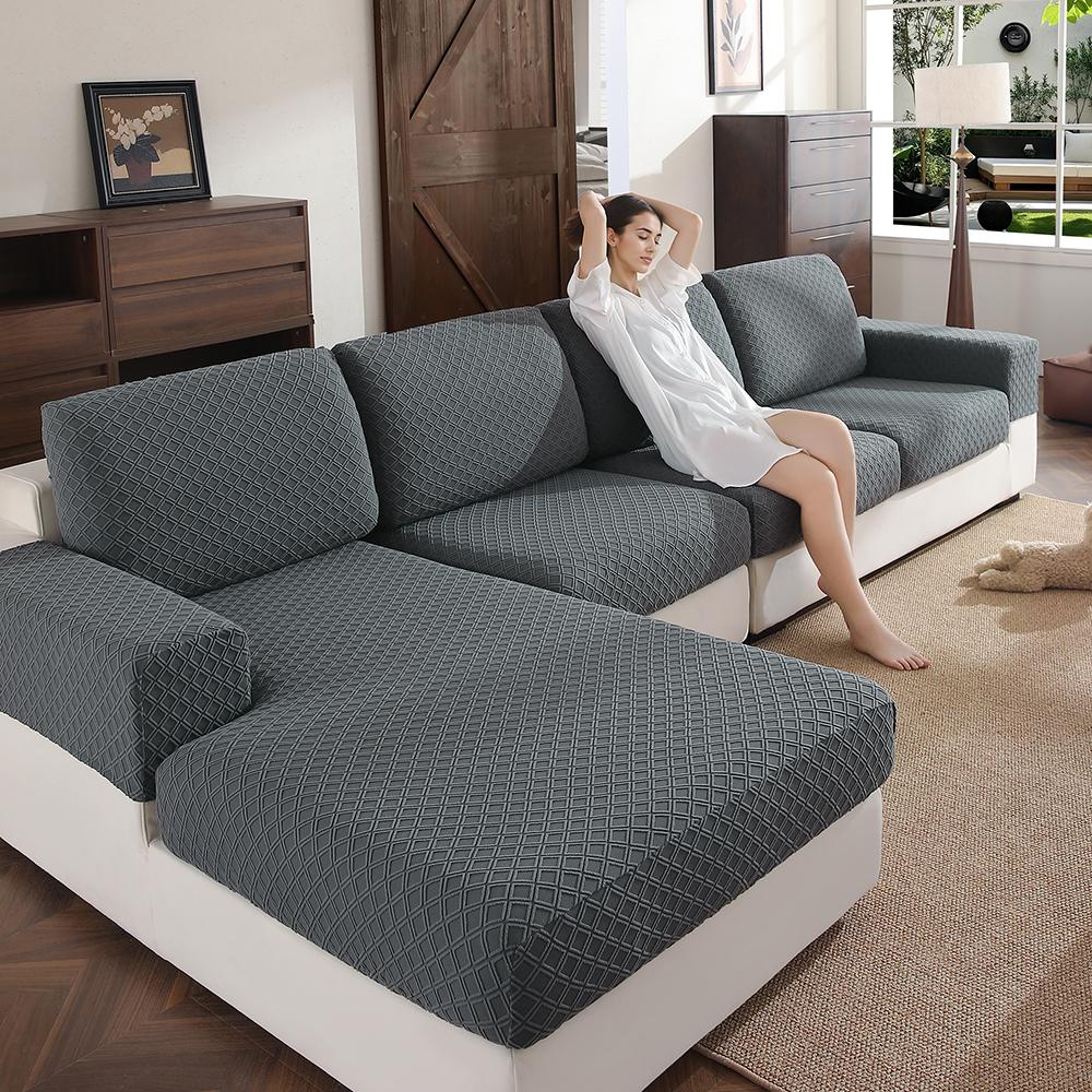 Sitzplatz-Kapazität Schild Verstellbar Elastisch Sofagarnitur-Schutzbezug Hergestellt Für Wohnzimmer 1 2 3 4 Plätze Vollständiges Set Tartan-Muster Sofagarnitur Überwurf 1pc sofa back covers gray