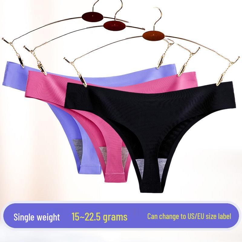 Burgundy Plus Size Low Rise Invisible Ice Silk Quick-Dry Thong Panties for Women
