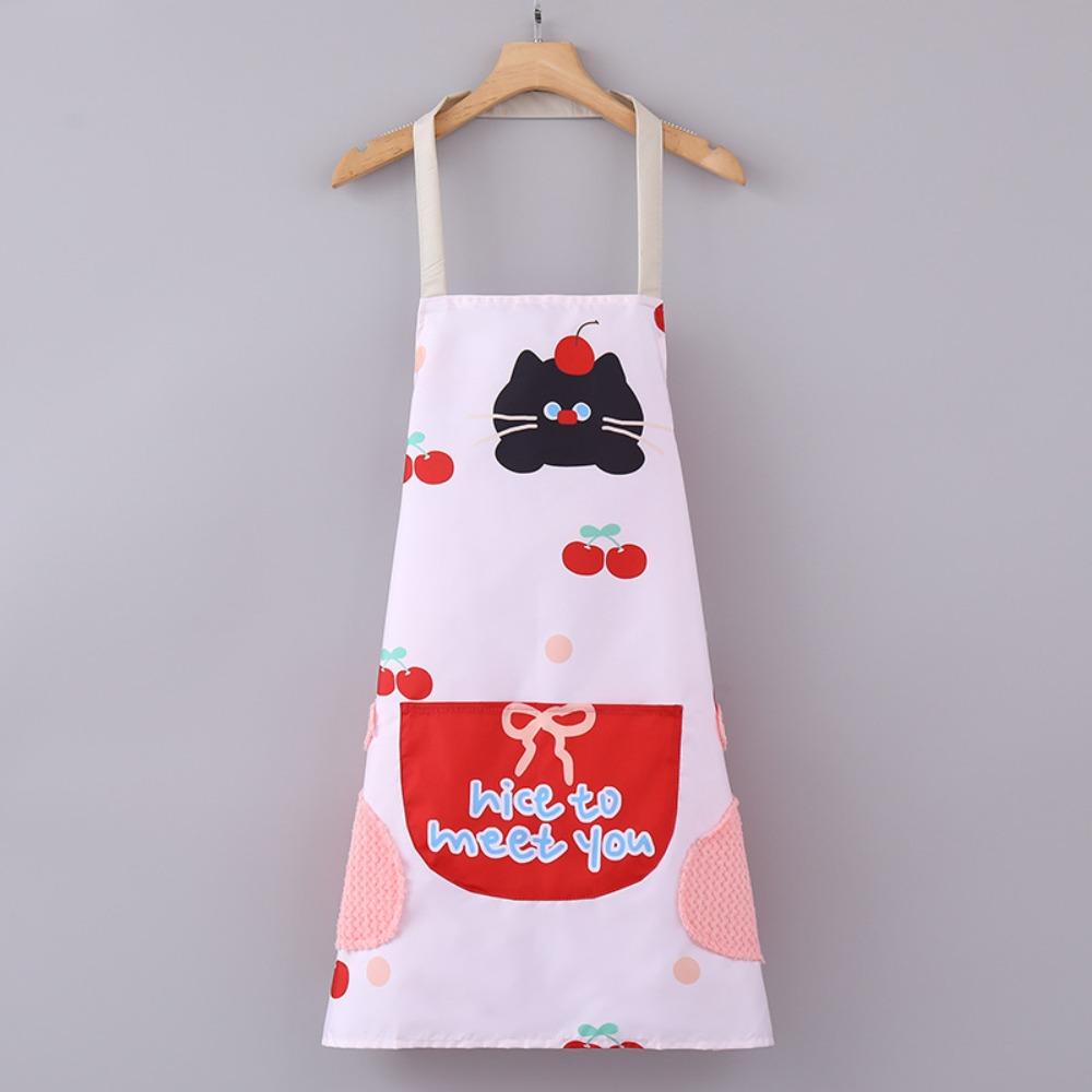 Cartoon Cat Pattern Kitchen Aprons Household Waterproof Cooking Baking Aprons Cleaning Tool Antifouling Work Apron Coffee House