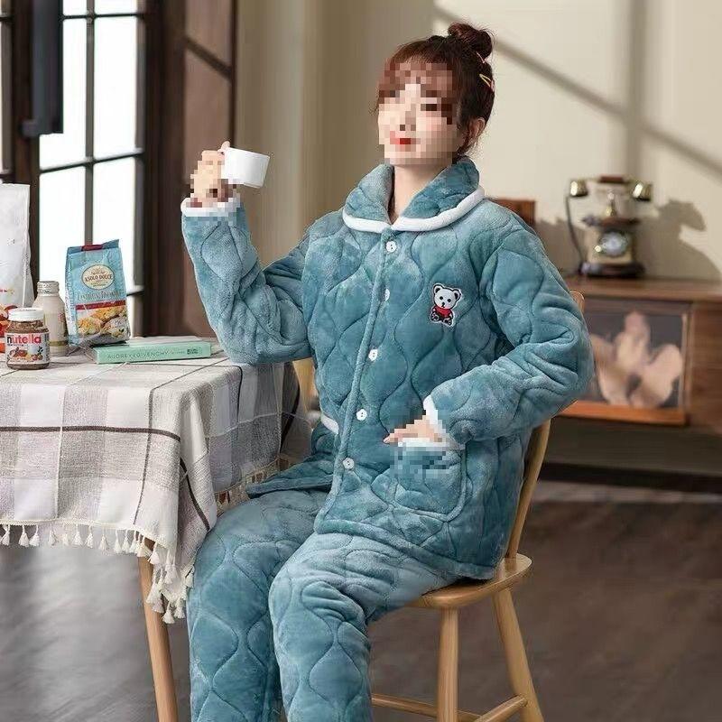 Pajamas women's three-layer thickened winter suit can wear large-size thermal padded loungewear