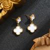 Pendientes de acero de titanio con trébol de cuatro hojas de estilo coreano que no se decoloran para mujer: elegantes, modernos, con borla sencilla y versátiles.