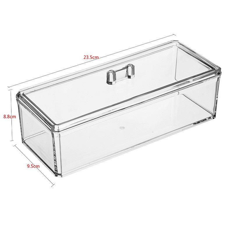 Acrylic Cotton Swab & Makeup Remover Storage Box with Lid - Transparent Square Organizer & Toothpick Holder