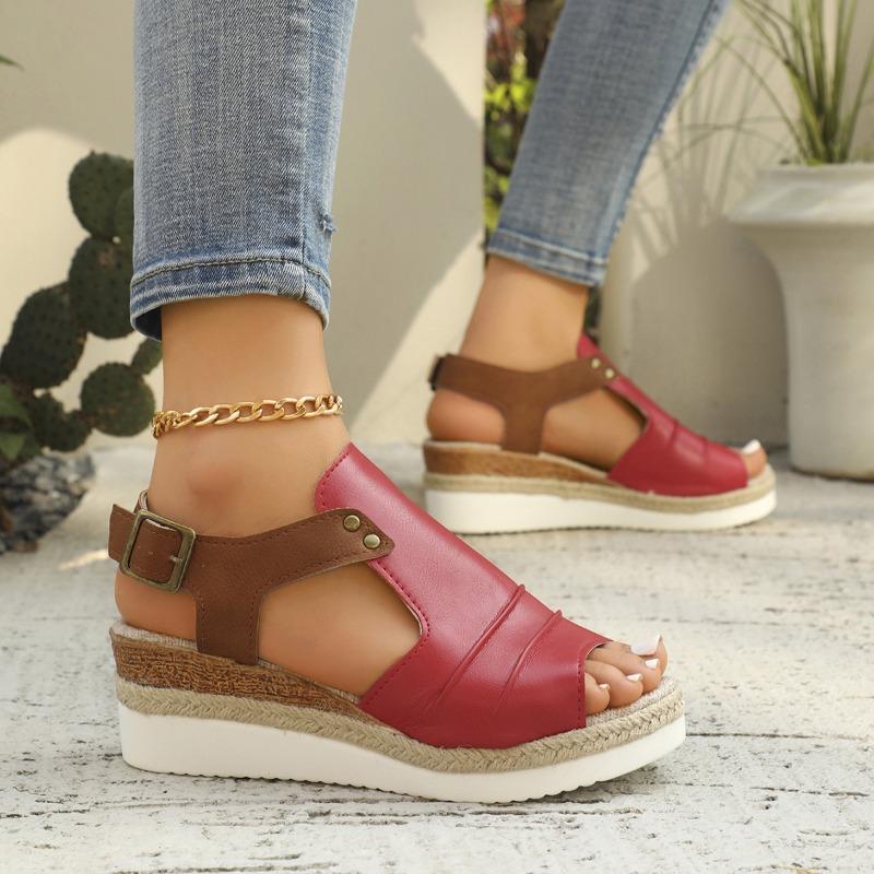 Plus Size Slope Heel Sandals Women Buckle Outer Wear Beach Sandals Slippers
