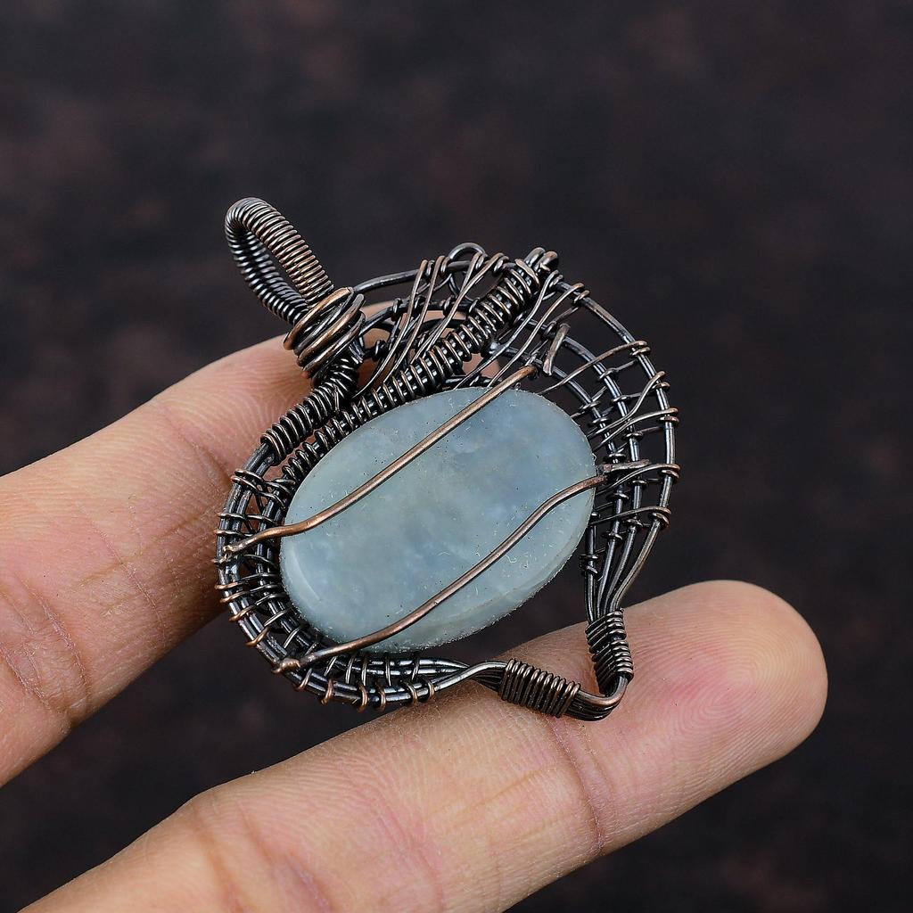 Aquamarine Pendant Copper Wire Wrapped Pendant Handmade Pendant Boho Style Pendant Copper Jewelry Original Gemstone Pendant Jewelry For Gift