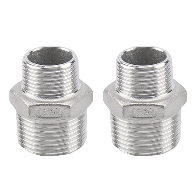 Feelers Reducing Hex Nipple, 304 Stainless Steel 1"x 3/4" NPT Male Pipe Fitting Reducer Nipple Adapter (Pack of 2)