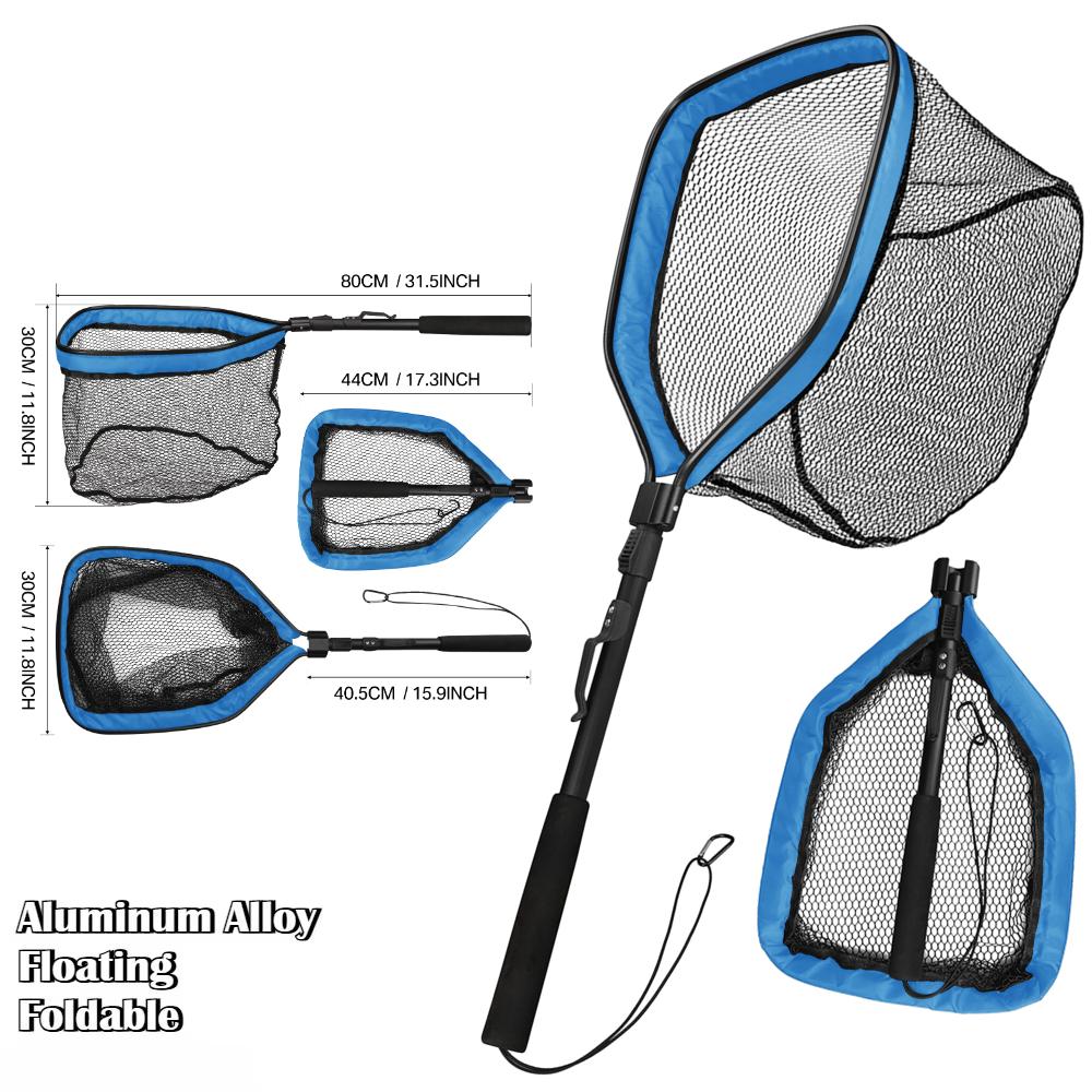 Collapsible Fishing Landing Net with Telescoping Pole Handle Extend to 190cm 100cm 80cm Fishing Net For Saltwater Freshwater