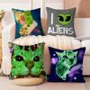 Cute Funny Green Alien Cat Pillow Cover Design Cushion Cover Decor Holiday Decorati