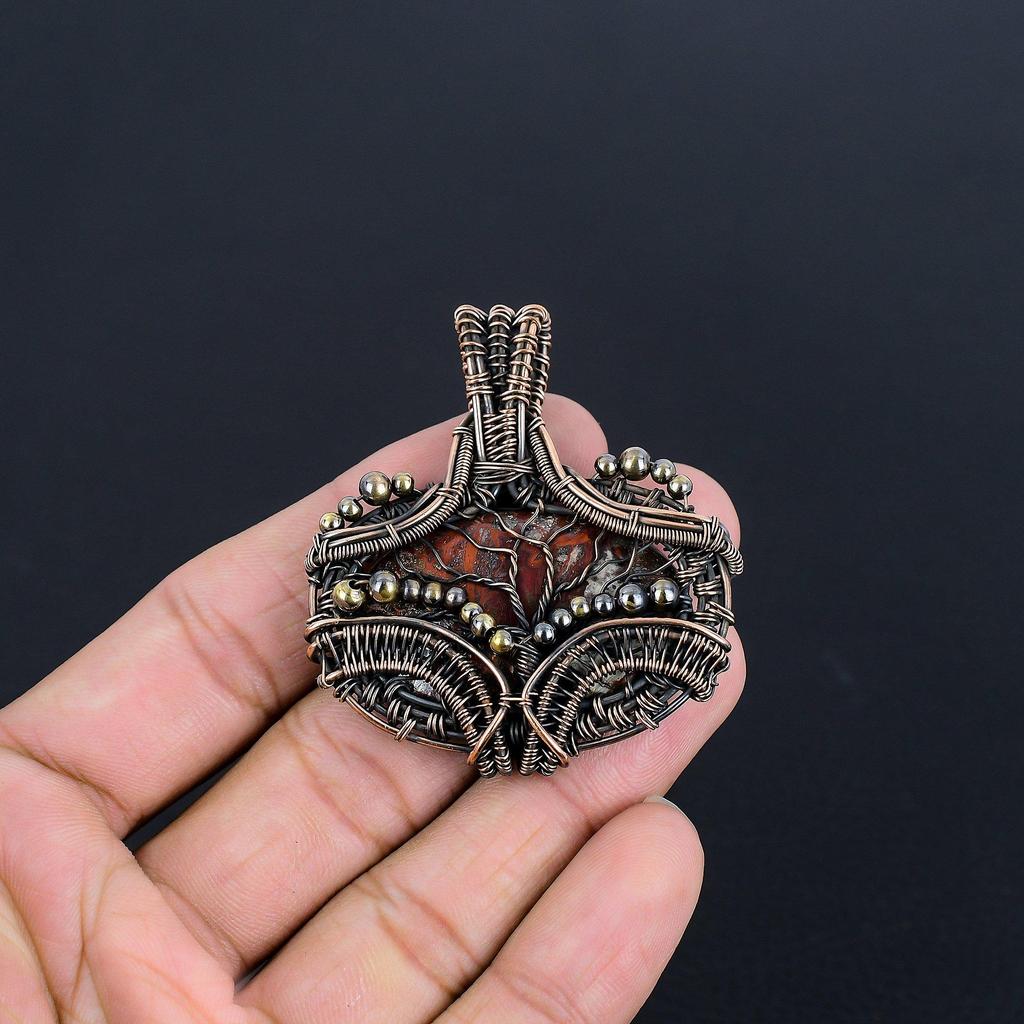 Red River Jasper Pendant, 999 Copper Wire Wrapped Pendant Handmade Gemstone Jewelry, Gifts For Wife Brand New Pendant