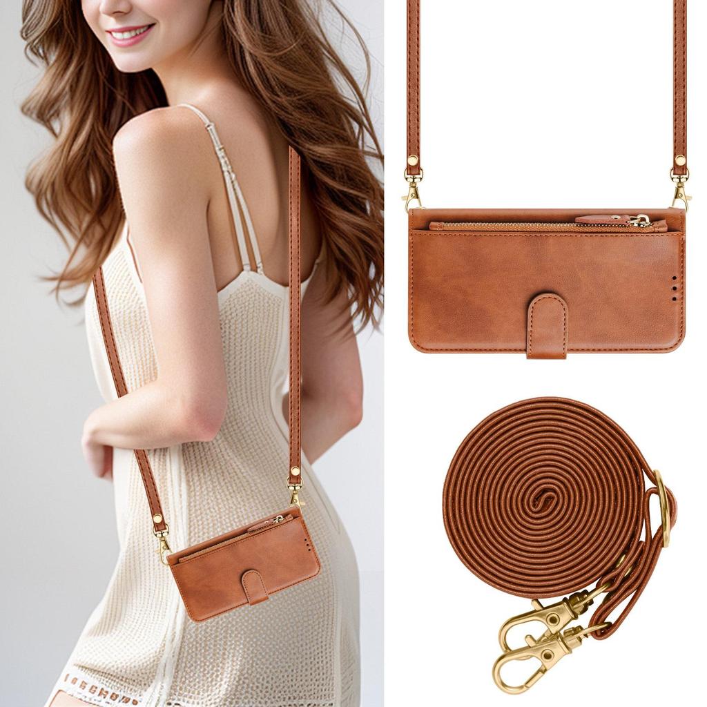 Compact Solid Color Zipper Phone Case with Card Slot & Anti-fall Protection