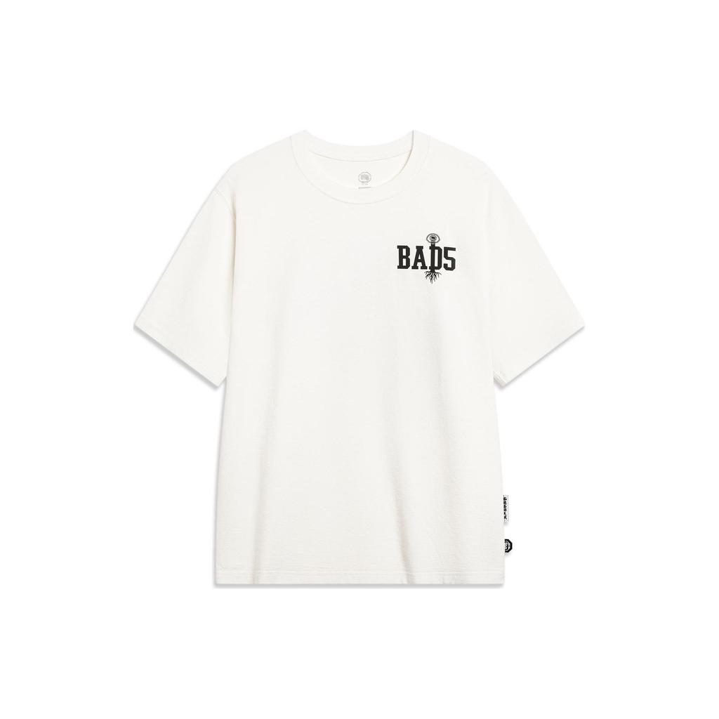 Li-Ning Badfive Series Loose Round Neck Short Sleeve T-Shirt With Back Print Unisex Tops Off-White AHST511-1