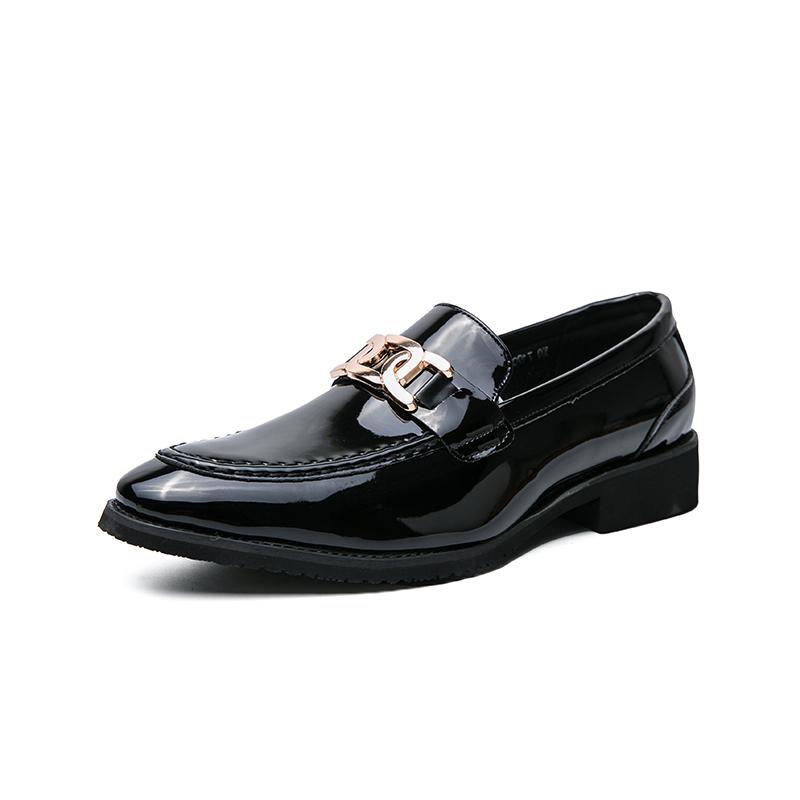 Trend Penny Loafers New Men's Pointed Metal Chain Leather Shoes For Male Designer Formal Wedding Prom Dress Homecoming Footwear