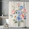 Watercolor Peony & Anemone Shower Curtain – Blue Pink White Blooms On Cream, Polyester, 12 Grommets, Machine Washable, 72×72"