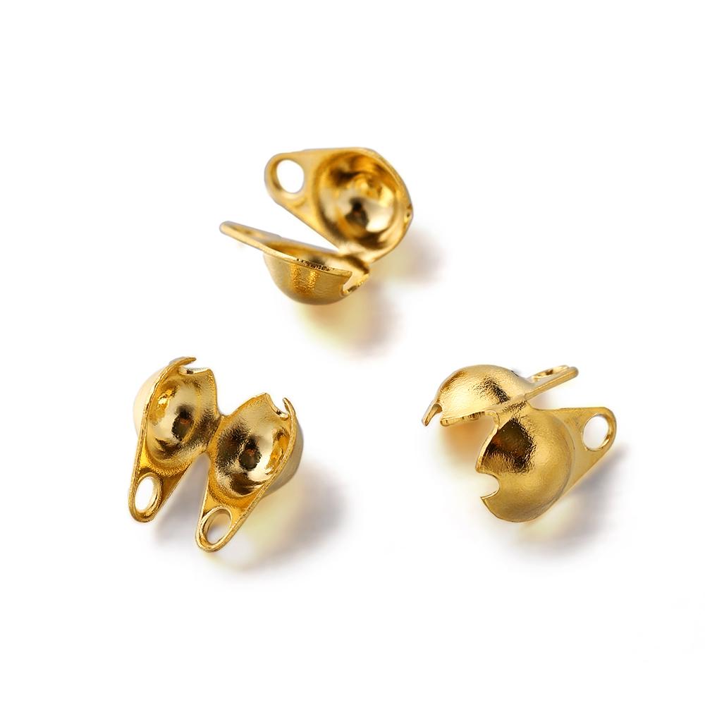 50Pcs/Lot 3-6mm Gold Color Stainless Steel Crimp Bead Tip Knot Cover for Jewelry Connector Clip Clasp Fittings Components